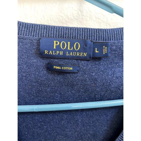Vntg EUC Polo Ralph Lauren classic preppy blue mens V-Neck swtr vest sz L cotton - Picture 1 of 5